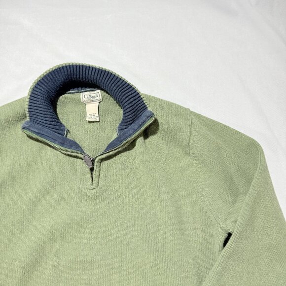 LL Bean Men's 1/4 Zip Sweater XL Green 100% Cotton - Picture 1 of 7